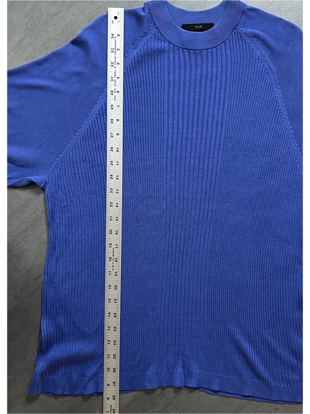 Murano 100% Silk Ribbed Knit Short Sleeve Mock Neck Sweater Blue Men’s Size XL - Picture 8 of 8